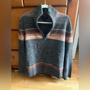 Men’s Banana Republic Gray and Orange Quarter Zip-Up Merino Wool Sweater